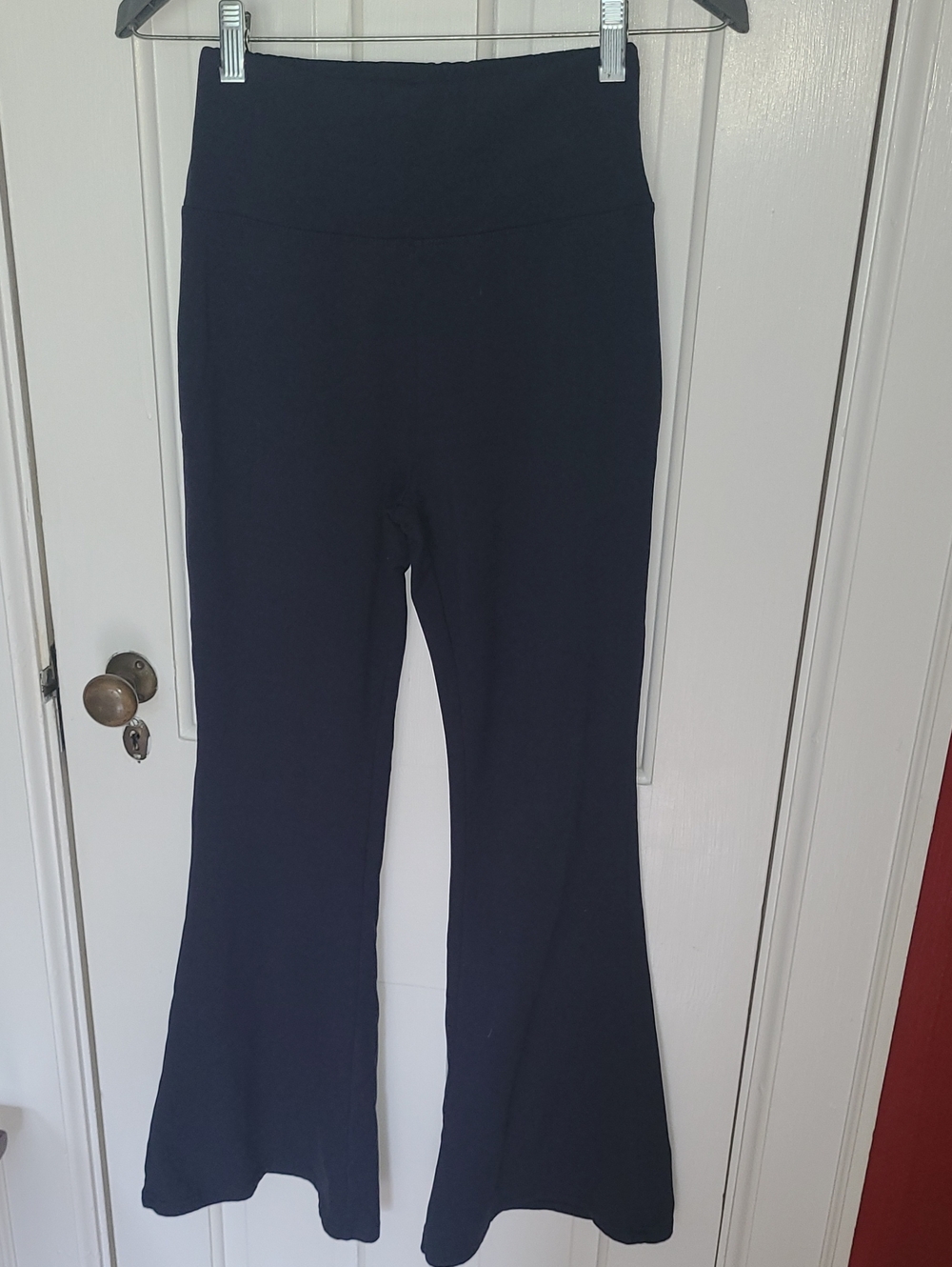 Fleece- Lined, High-Waist Navy Blue,  Flare Yoga Pants, Size S